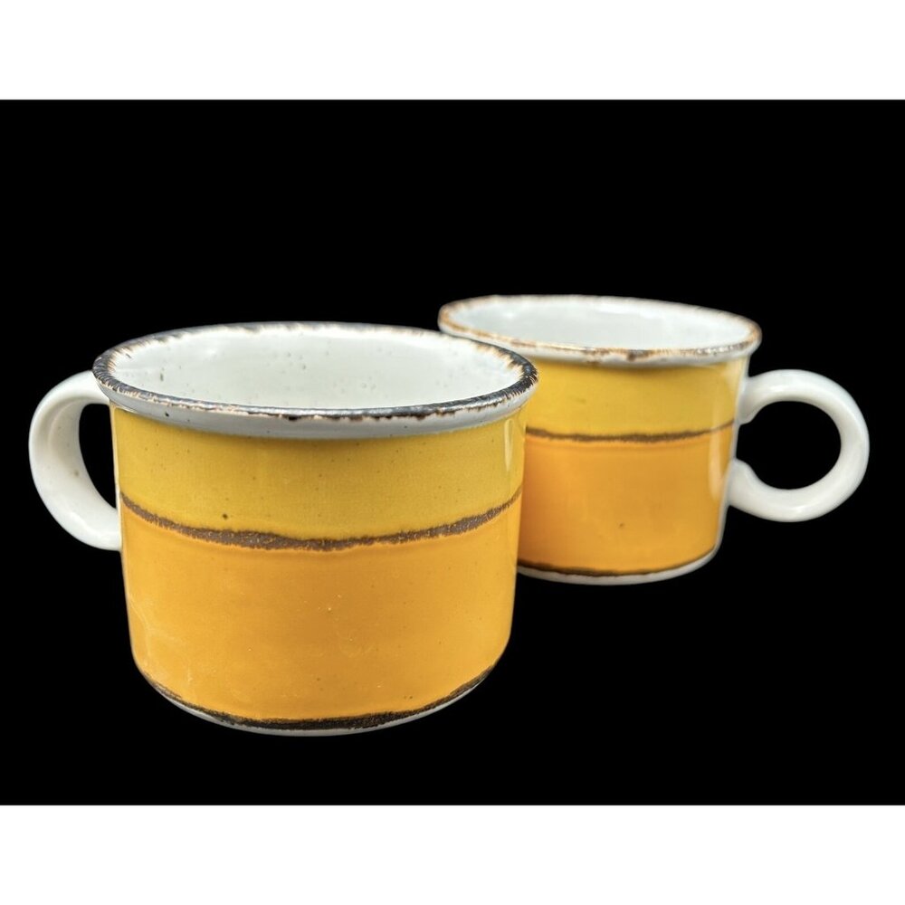 Set 2 Vintage Stonehenge Midwinter Sun Coffee Mug Cup MCM Yellow Brown Speckle